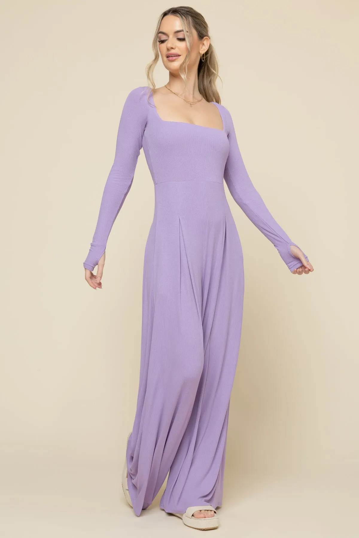 Go With The Flow Long Sleeve Jumpsuit - Lavender Haze sold by POPFLEX