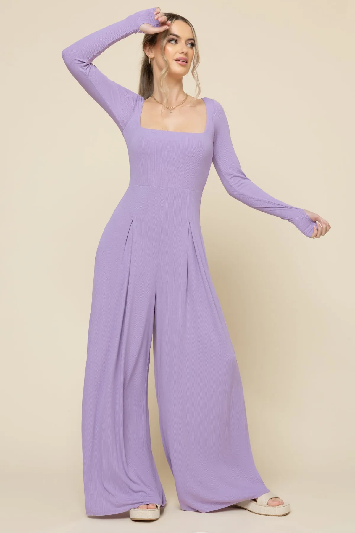 Go With The Flow Long Sleeve Jumpsuit - Lavender Haze sold by POPFLEX product image thumbnail 3