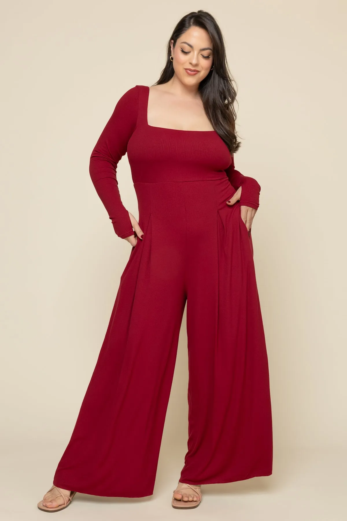 Go With The Flow Long Sleeve Jumpsuit - Deep Cherry sold by POPFLEX product image thumbnail 2