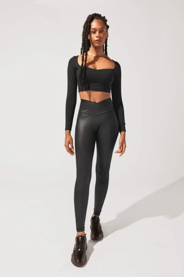 Crisscross Hourglass® Leggings with Pockets in Vegan Stretch Leather (Pet Hair Resistant)- Black sold by POPFLEX product image thumbnail 3