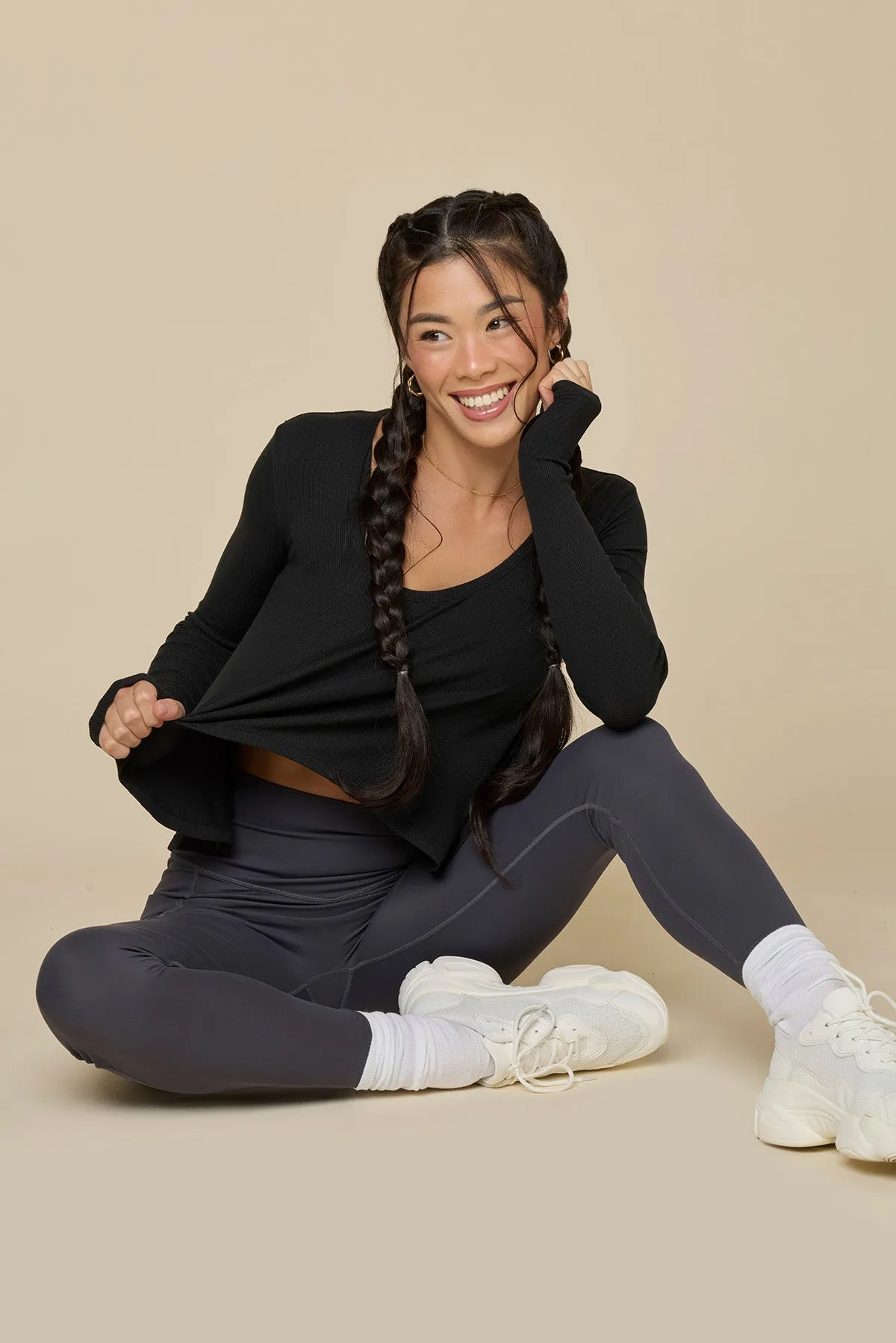 Go With The Flow Long Sleeve Top - Black sold by POPFLEX