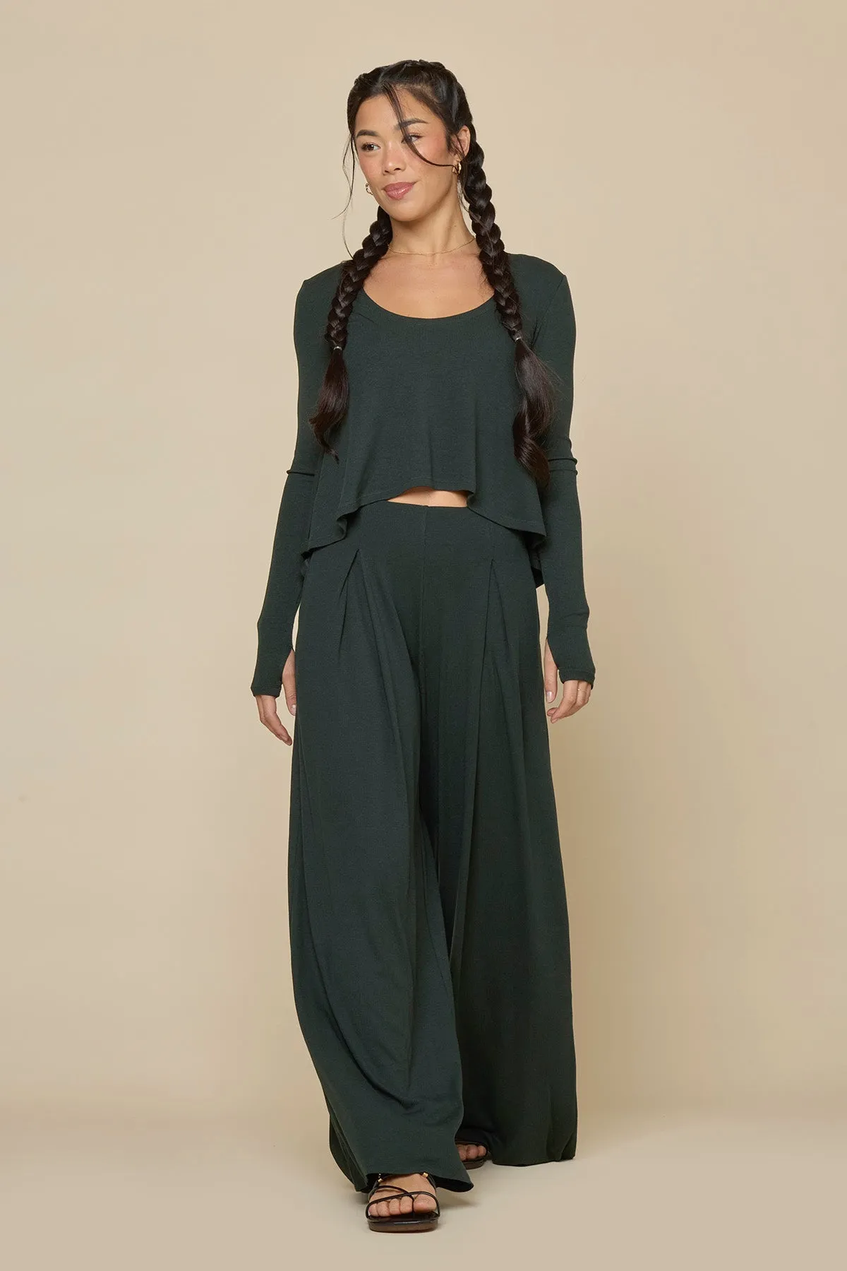 Go with the Flow Wide Leg Pant - Deep Forest sold by POPFLEX