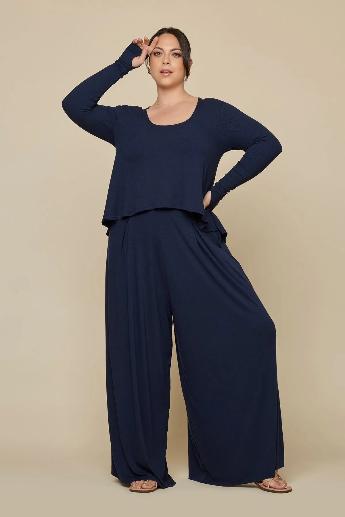 Go with the Flow Wide Leg Pant - Cosmic Navy sold by POPFLEX