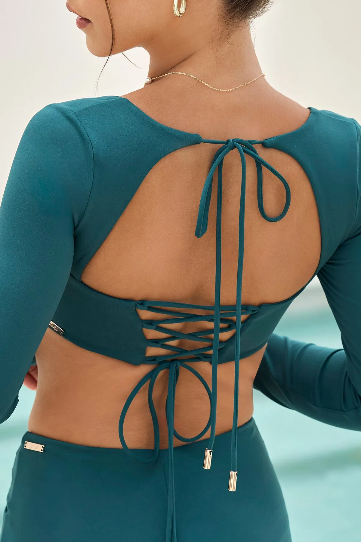 Tranquil Twist Long Sleeve Bikini Top - Dark Sea sold by POPFLEX product image thumbnail 3