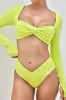 Tranquil Twist Long Sleeve Bikini Top -Sunny Lime sold by POPFLEX