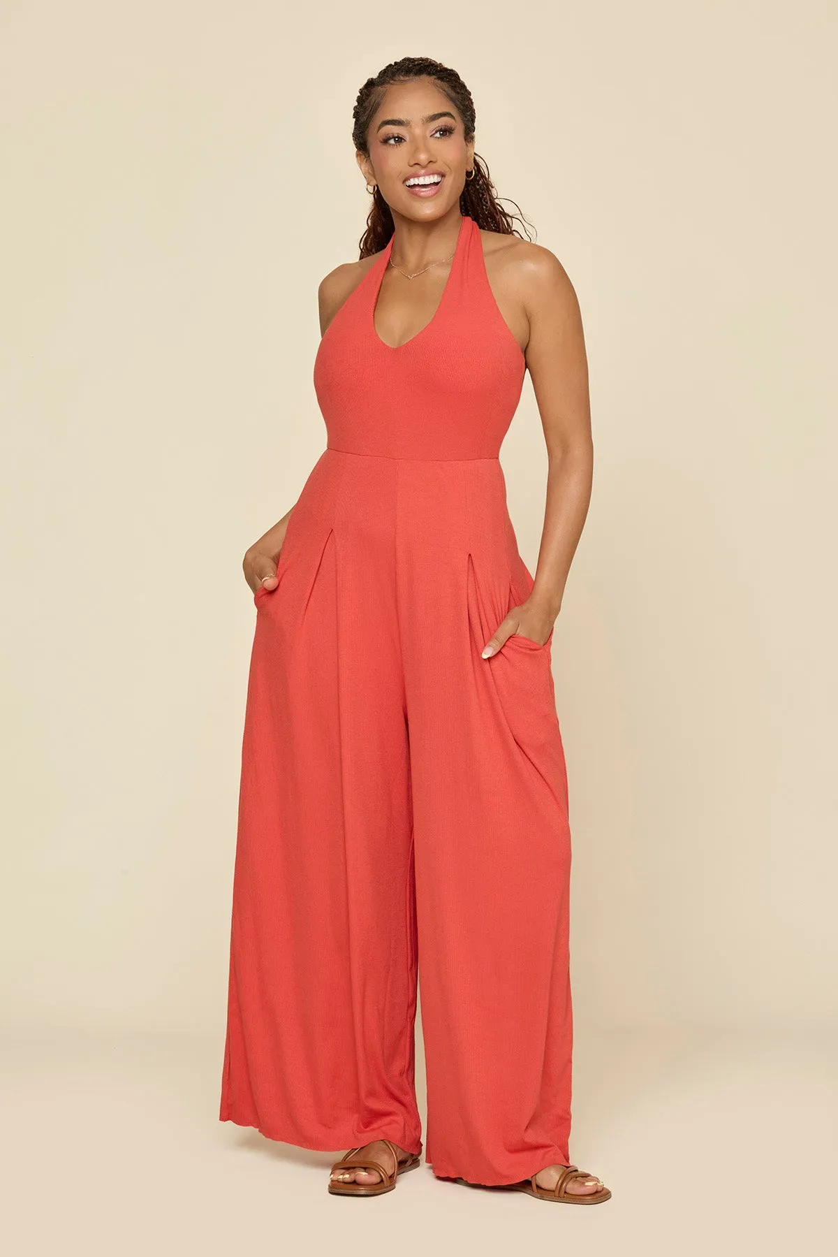 Halter Go with the Flow Jumpsuit - Cayenne sold by POPFLEX