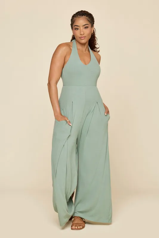 Halter Go with the Flow Jumpsuit - Evening Moss sold by POPFLEX