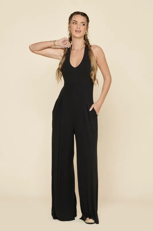 Halter Go with the Flow Jumpsuit - Black sold by POPFLEX
