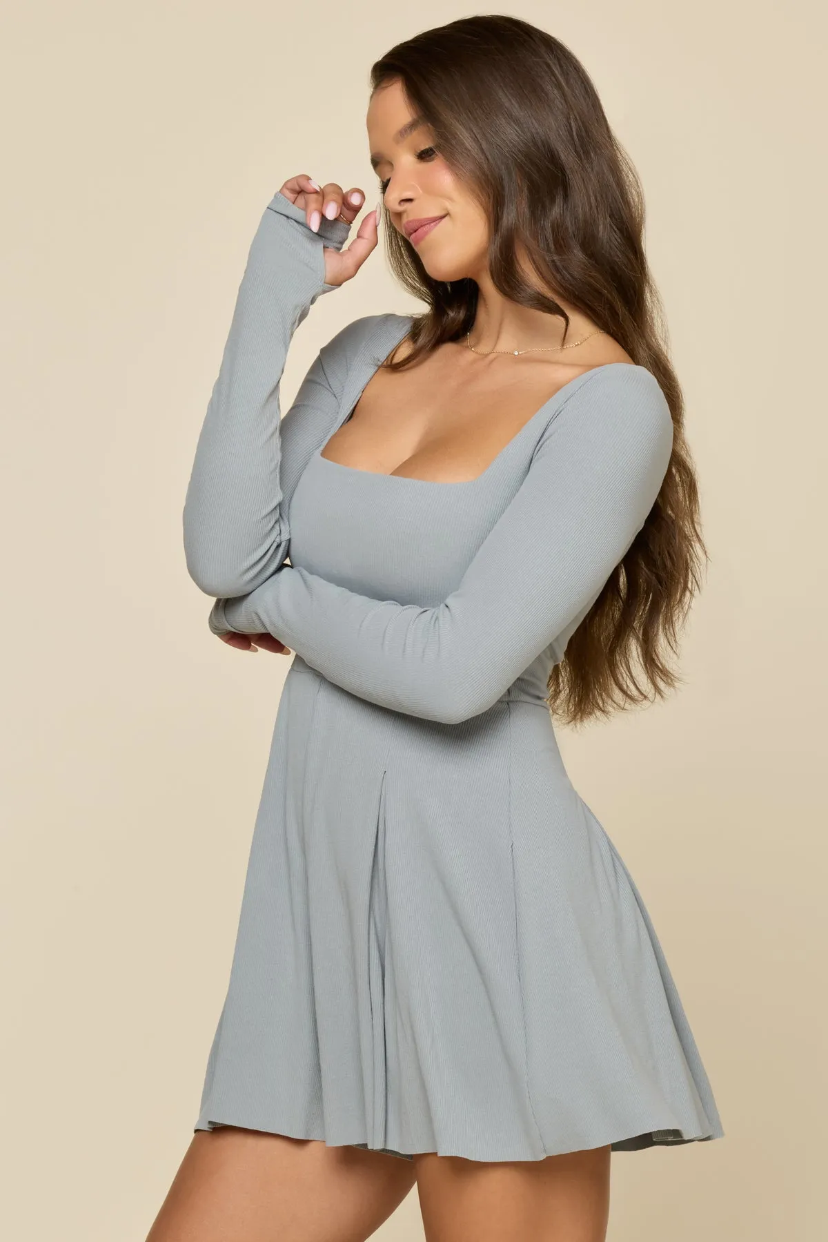 Go with the Flow Long Sleeve Romper - Blue Stone sold by POPFLEX
