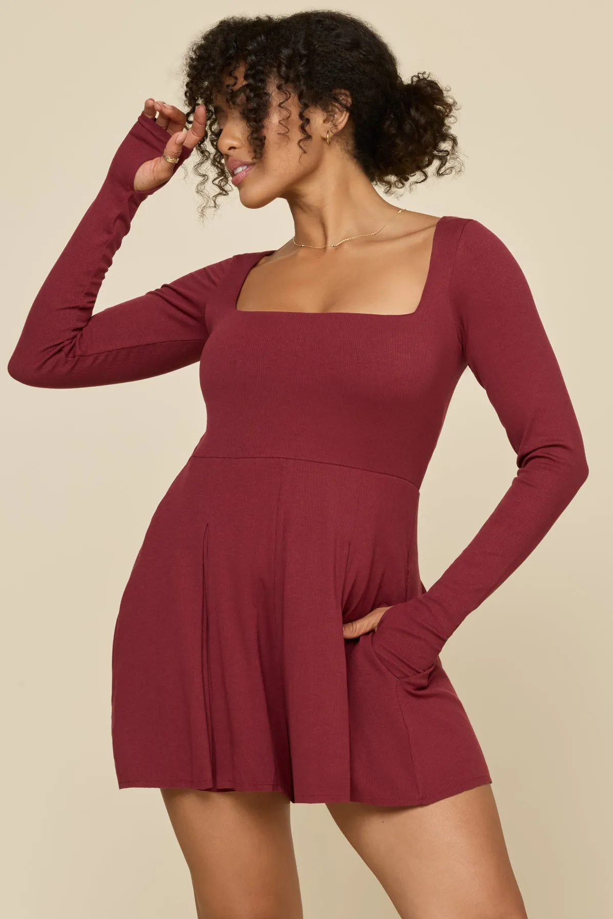 Go with the Flow Long Sleeve Romper - Crimson sold by POPFLEX product image thumbnail 2