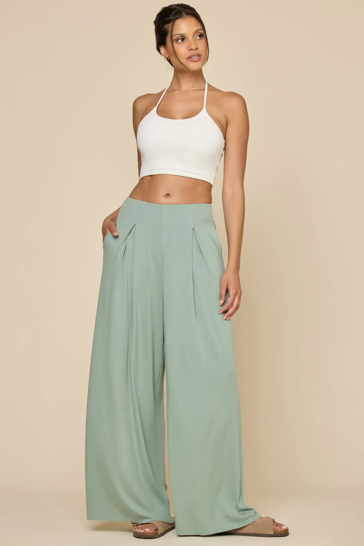 Go with the Flow Wide Leg Pant - Evening Moss sold by POPFLEX