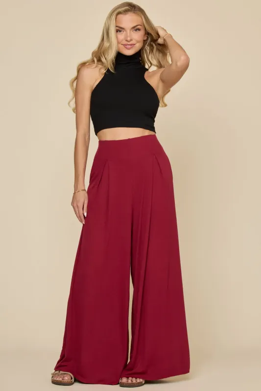 Go with the Flow Wide Leg Pant - Deep Cherry sold by POPFLEX