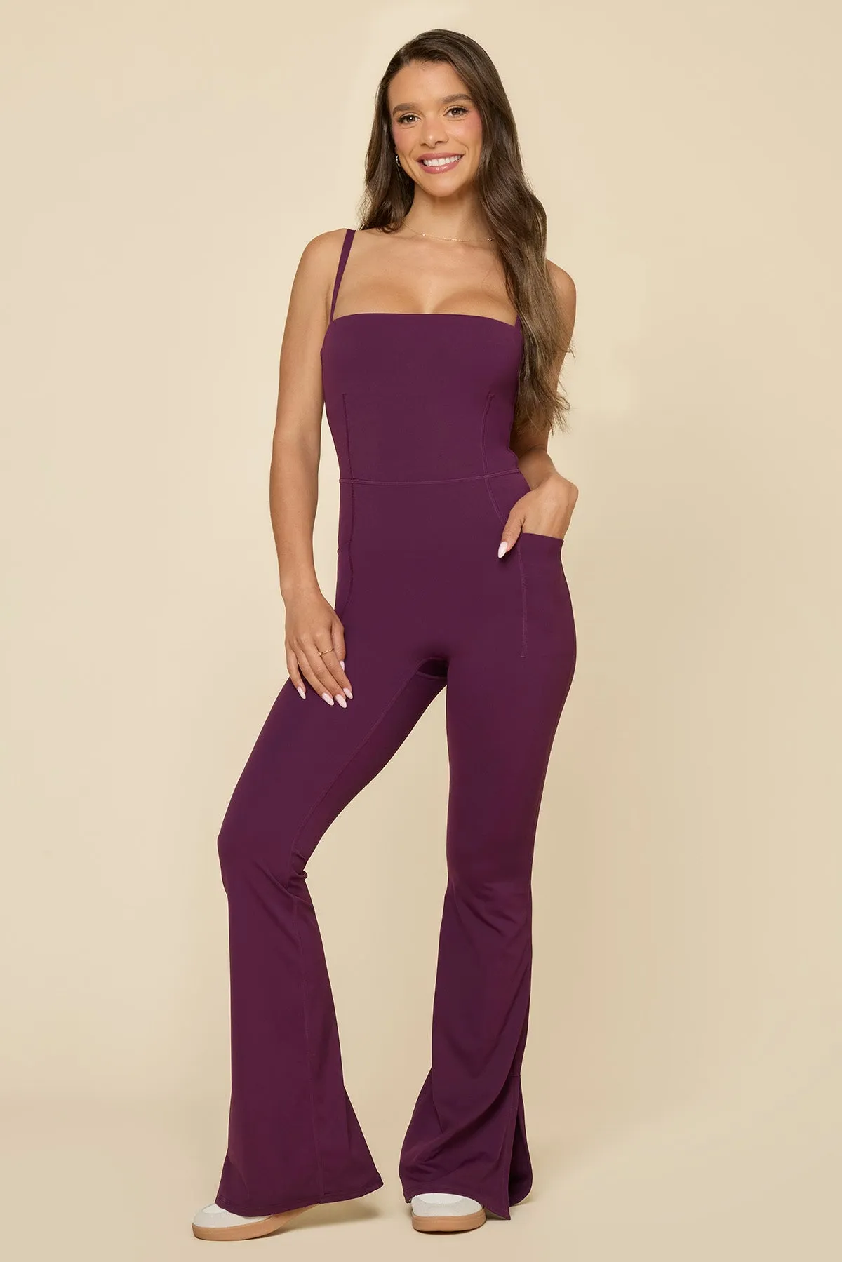 Cinch Up Flare Jumpsuit - Winter Plum sold by POPFLEX product image thumbnail 5