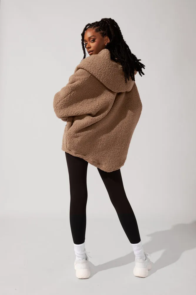 Faux Sherpa Cocoon Coat - Teddy Bear Brown sold by POPFLEX product image thumbnail 3