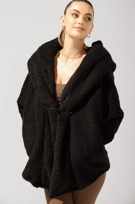Faux Sherpa Cocoon Coat - Black sold by POPFLEX