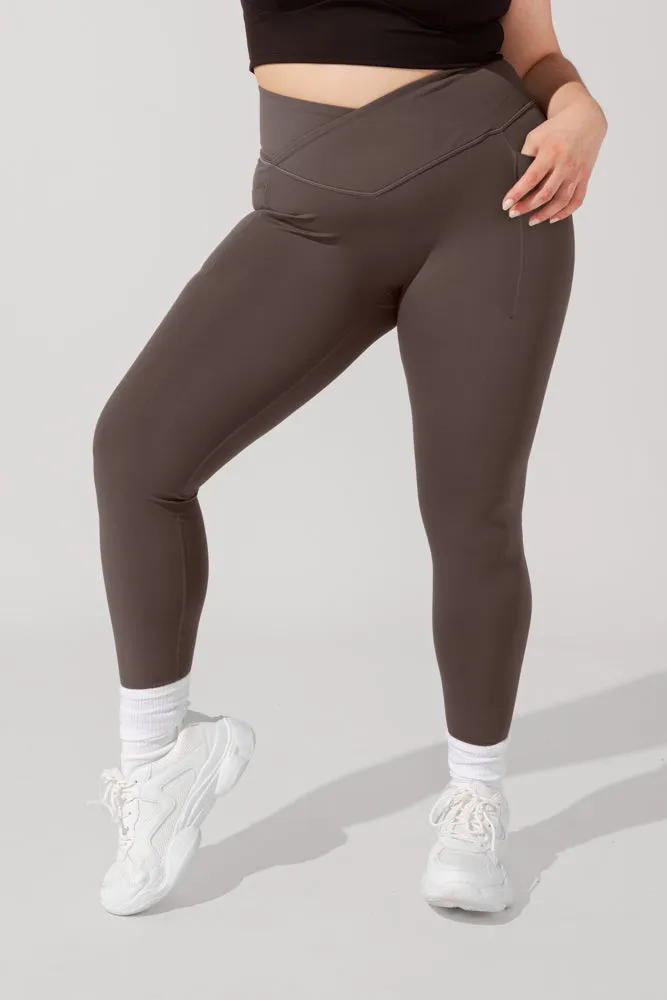 Crisscross Hourglass® Leggings with Pockets (Pet Hair Resistant) - Cold Brew sold by POPFLEX