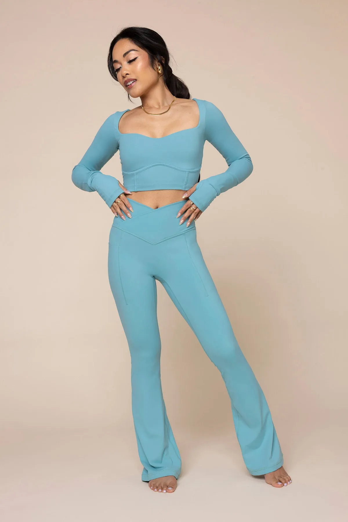 Crisscross Hourglass® Flared Legging with Pockets - Oasis sold by POPFLEX product image thumbnail 2