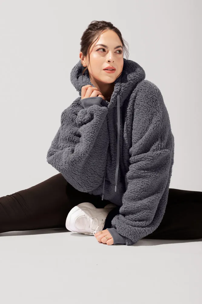 Faux Sherpa Pullover Cloud Hoodie - Cool Grey sold by POPFLEX