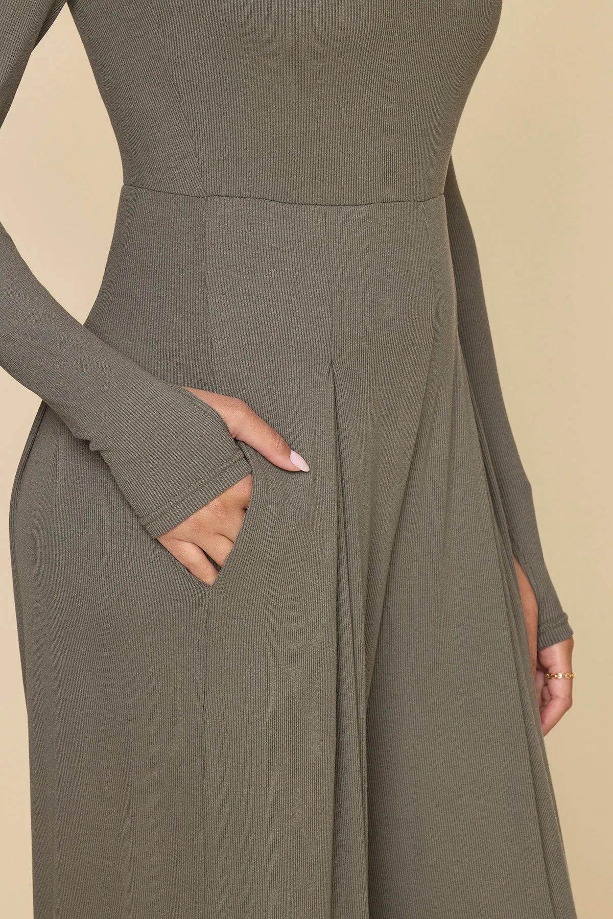 Go With The Flow Long Sleeve Jumpsuit - Rustic Olive sold by POPFLEX product image thumbnail 4