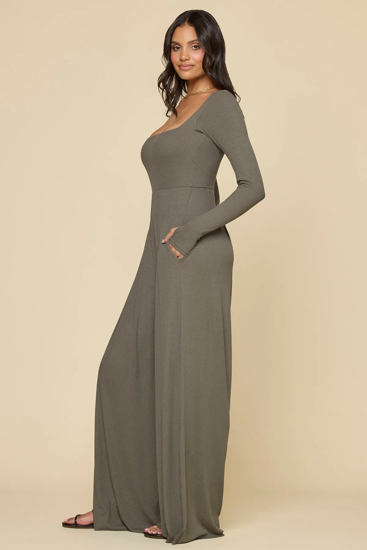 Go With The Flow Long Sleeve Jumpsuit - Rustic Olive sold by POPFLEX product image thumbnail 5