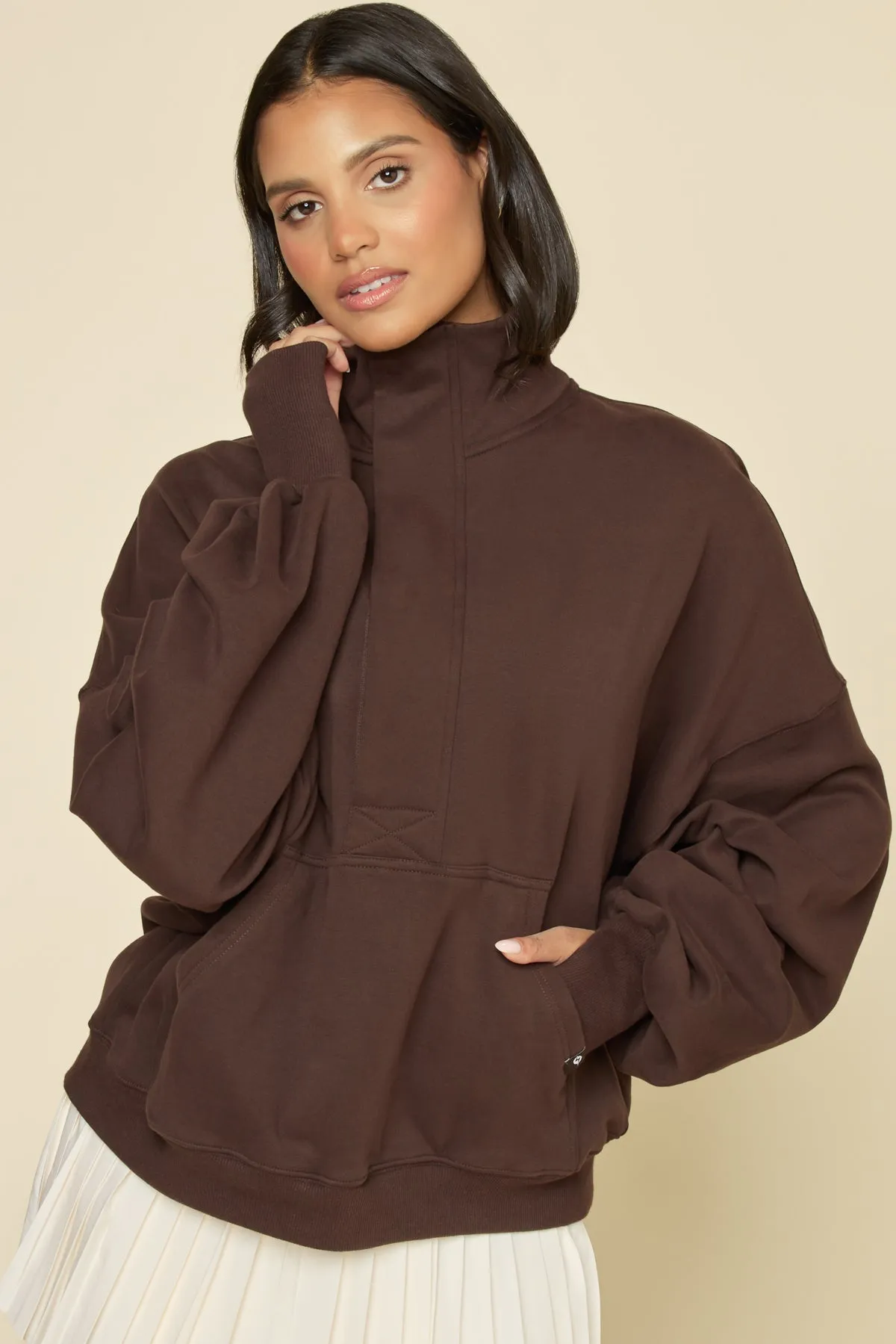 Ooey Gooey Half Zip Sweater - Ganache sold by POPFLEX