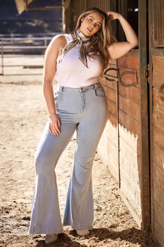 Superstretch Bell Bottom Jeans - Light Wash sold by POPFLEX