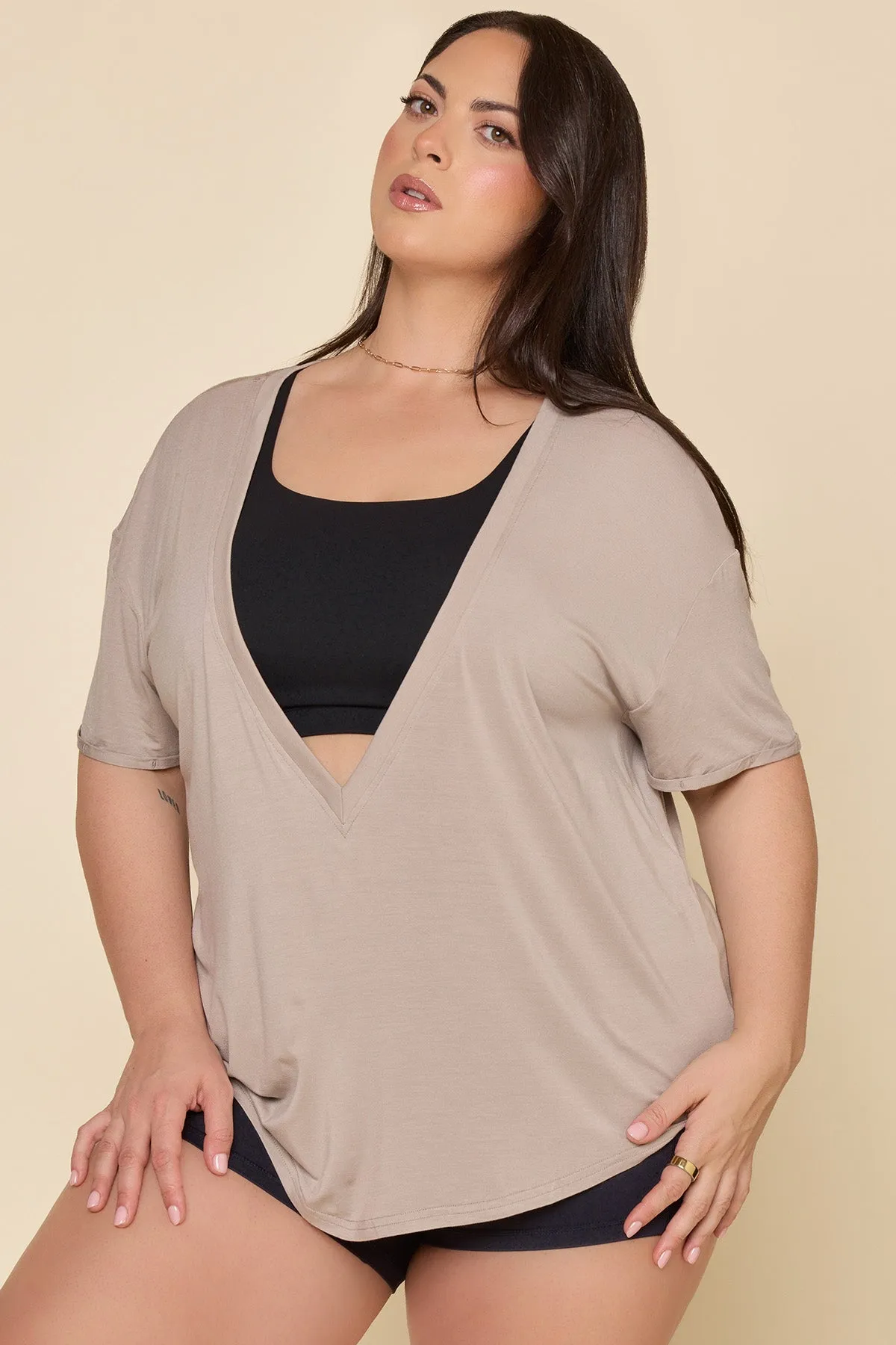 Reversible Deep V Tee - Cobblestone sold by POPFLEX product image thumbnail 3