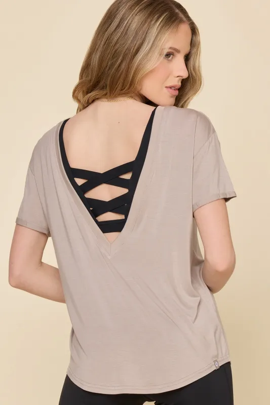 Reversible Deep V Tee - Cobblestone sold by POPFLEX