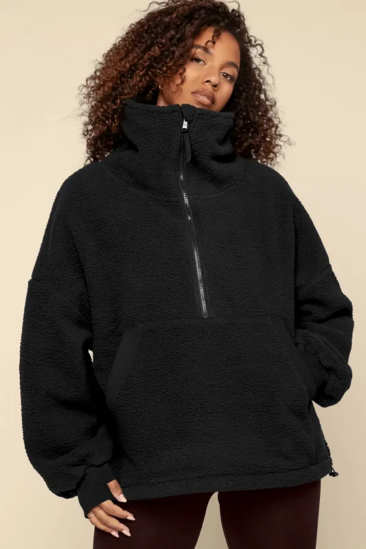 Big Hug Fleece Half Zip Sweater - Black made by POPFLEX