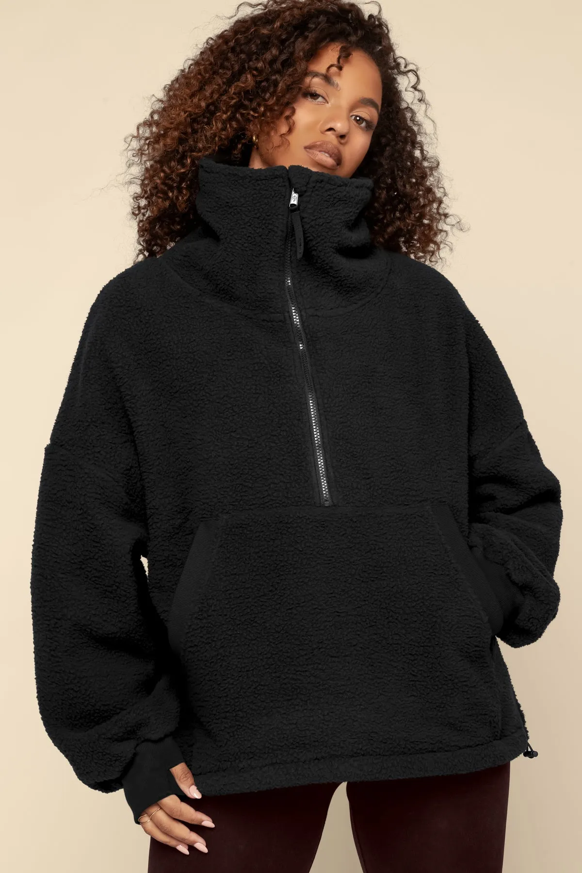 Big Hug Fleece Half Zip Sweater - Black sold by POPFLEX