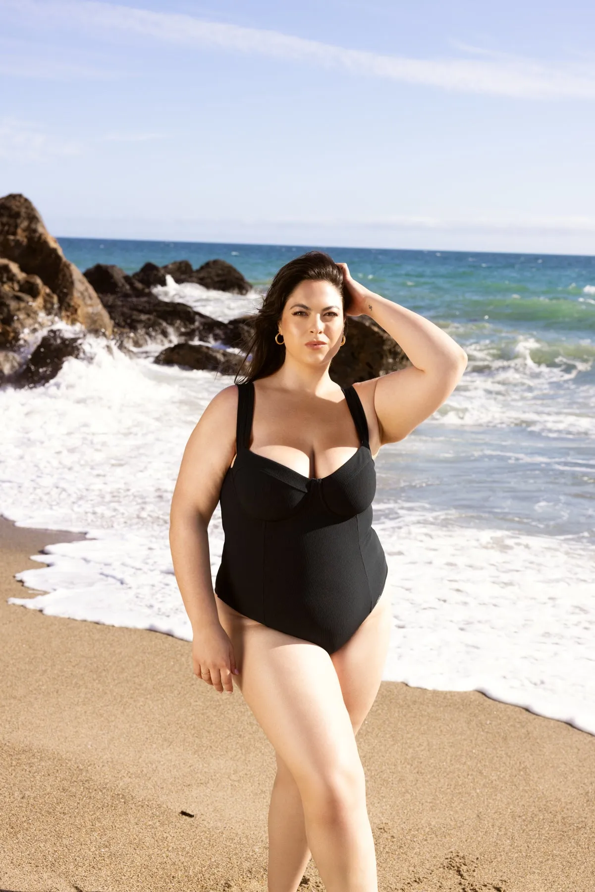 Boardwalk Bombshell Cheeky One Piece - Black Rib sold by POPFLEX