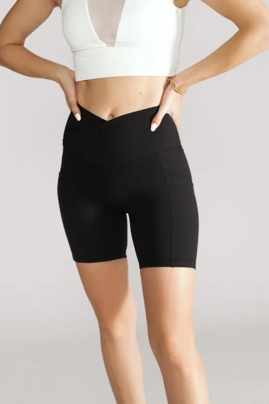 Crisscross Hourglass® Biker Short with Pockets - Black made by POPFLEX