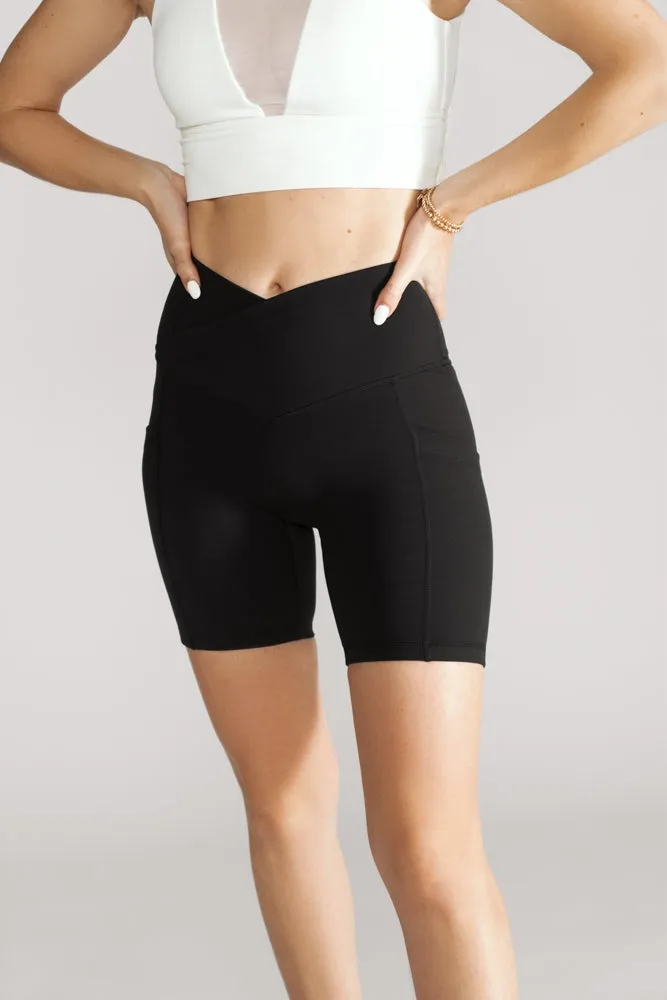 Crisscross Hourglass® Biker Short with Pockets - Black sold by POPFLEX