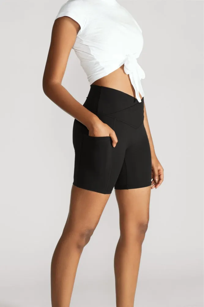 Crisscross Hourglass® Biker Short with Pockets - Black sold by POPFLEX product image thumbnail 3