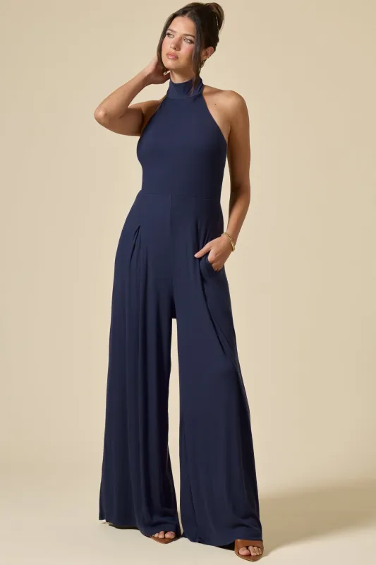 Mockneck Go With The Flow Jumpsuit - True Navy made by POPFLEX