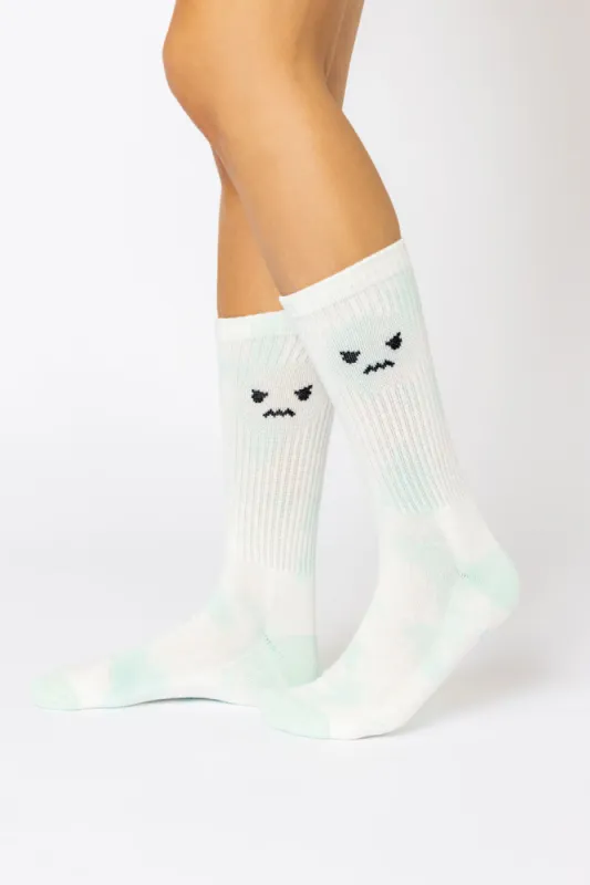 Angry Face Mid-Calf Gym Socks - Green Tie Dye sold by POPFLEX