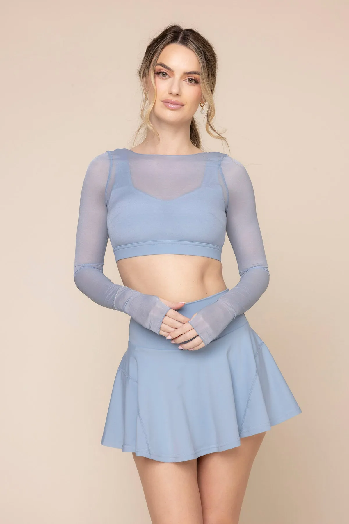 Coquette Long Sleeve Mesh Bra - Blue Storm sold by POPFLEX