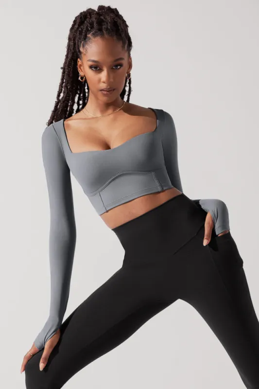 Sweetheart Long Sleeve Crop Top - Cloudy Grey sold by POPFLEX