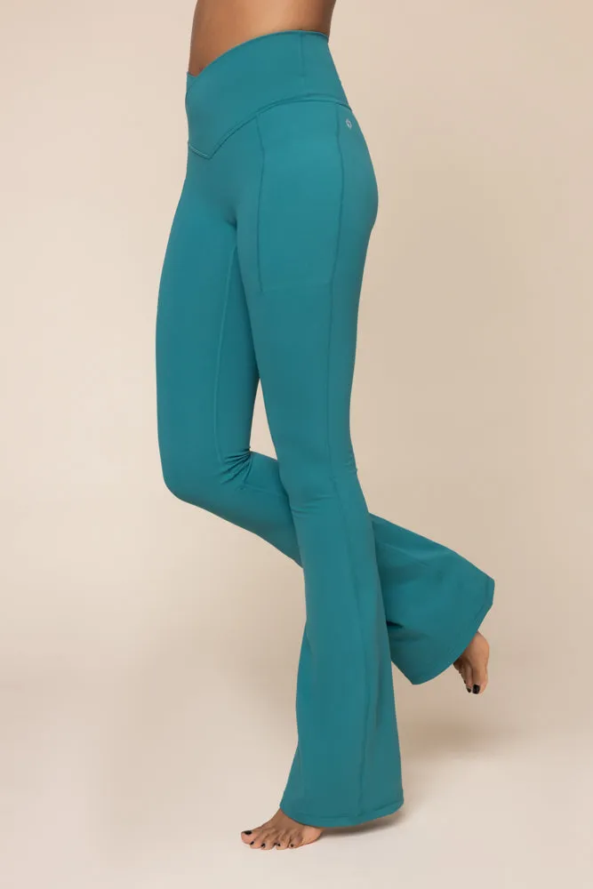 Crisscross Hourglass® Flared Legging with Pockets - Emerald sold by POPFLEX