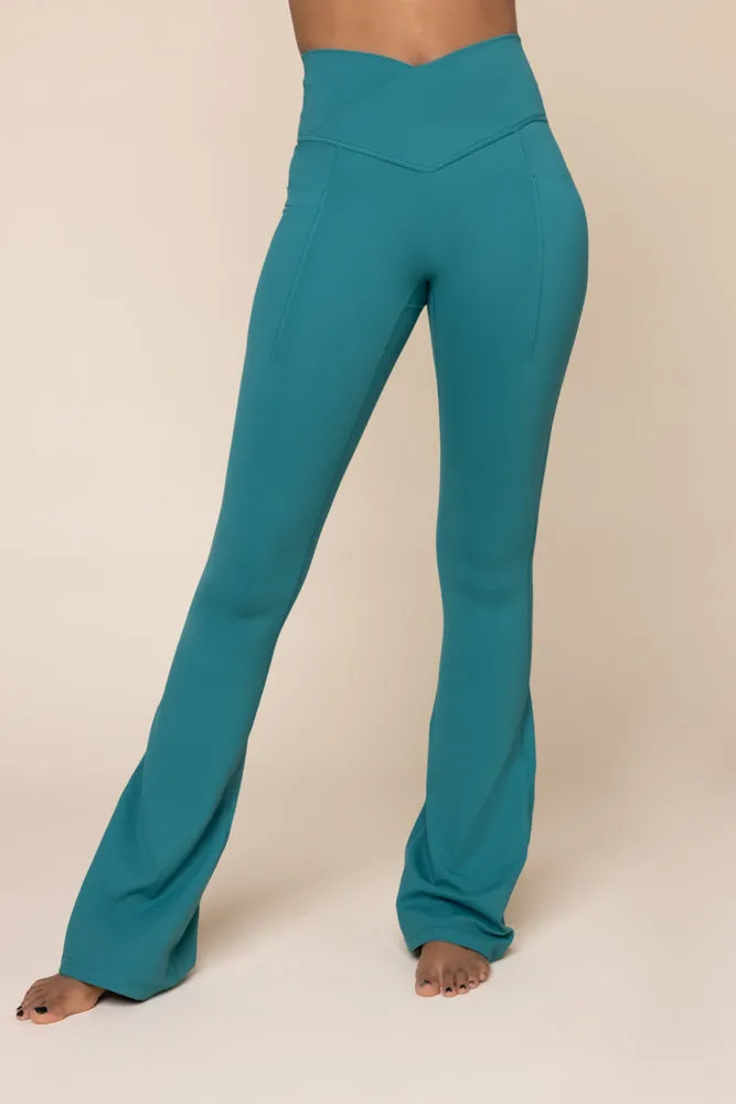 Crisscross Hourglass® Flared Legging with Pockets - Emerald sold by POPFLEX product image thumbnail 5