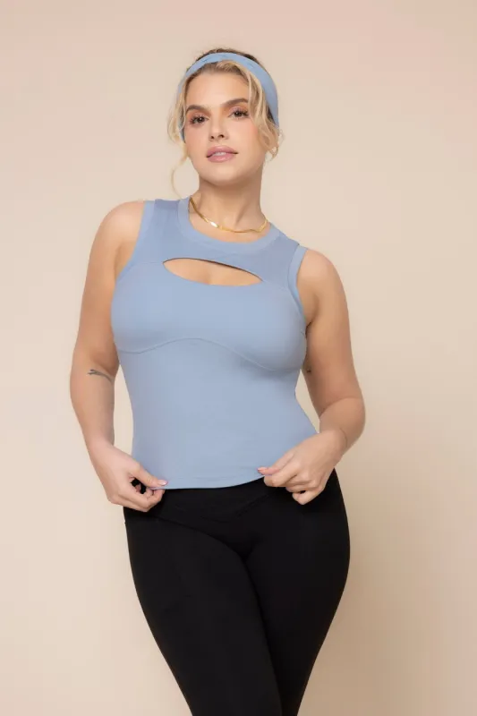 Peekaboo Crew Tank - Blue Storm sold by POPFLEX