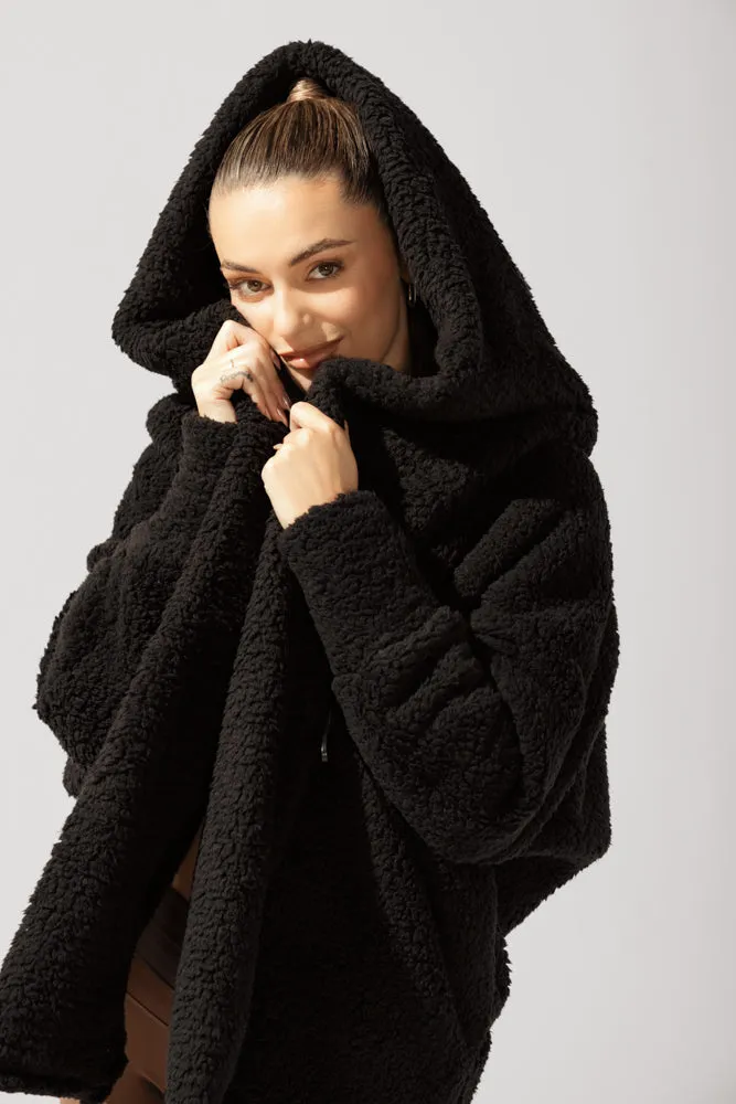 Faux Sherpa Cocoon Coat - Black sold by POPFLEX product image thumbnail 5
