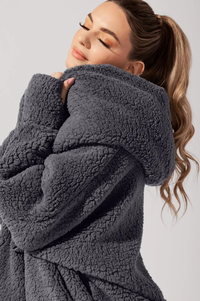Faux Sherpa Cocoon Coat - Cool Grey sold by POPFLEX product image thumbnail 4