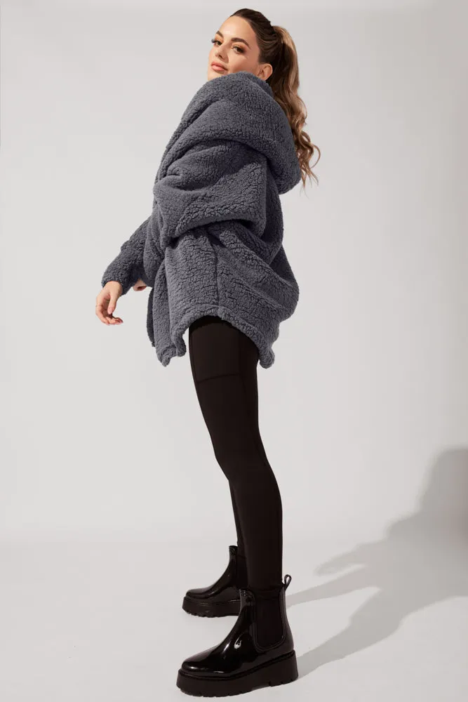 Faux Sherpa Cocoon Coat - Cool Grey sold by POPFLEX product image thumbnail 2
