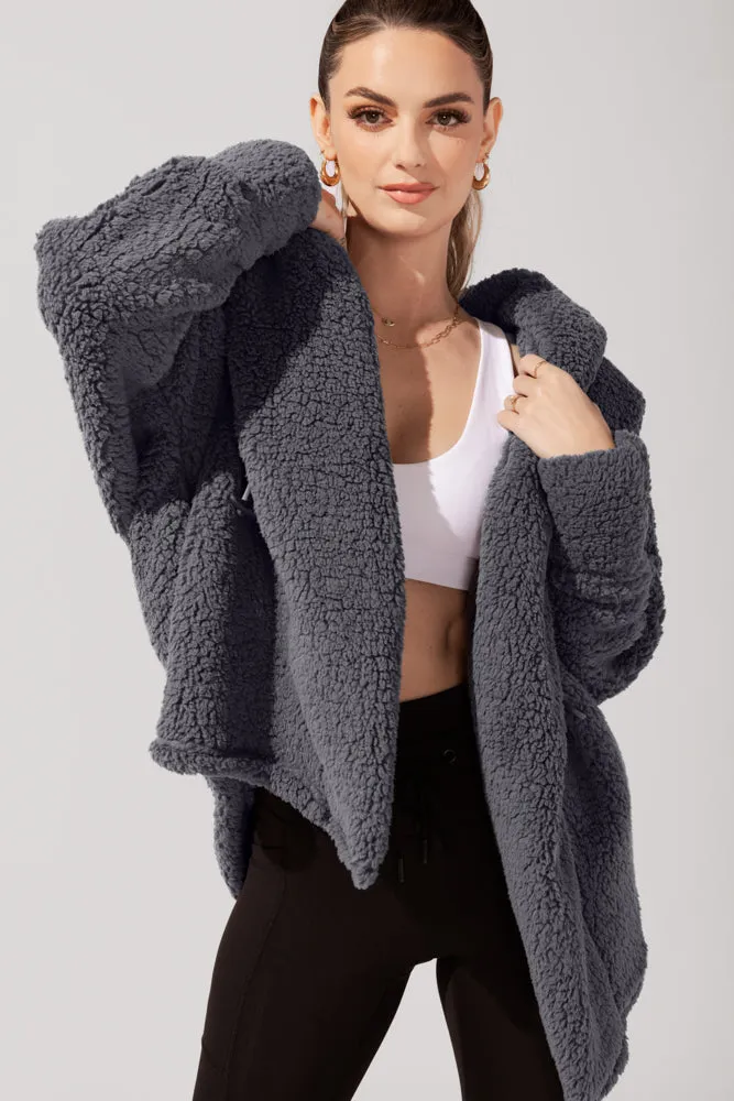 Faux Sherpa Cocoon Coat - Cool Grey sold by POPFLEX