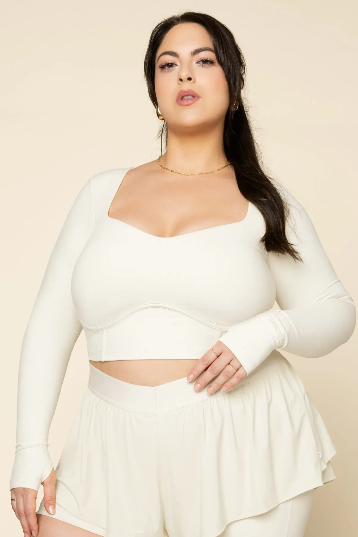 Sweetheart Long Sleeve Crop Top - Ivory sold by POPFLEX