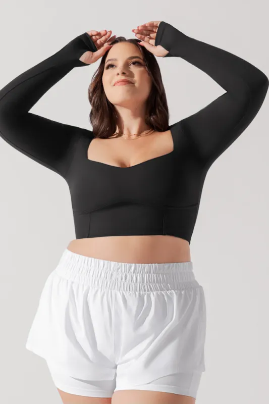 Sweetheart Long Sleeve Crop Top - Black sold by POPFLEX
