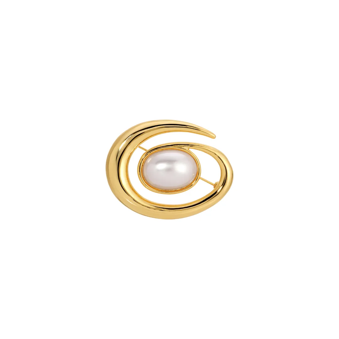 SWIRL PEARL BROOCH GOLD sold by Heaven Mayhem