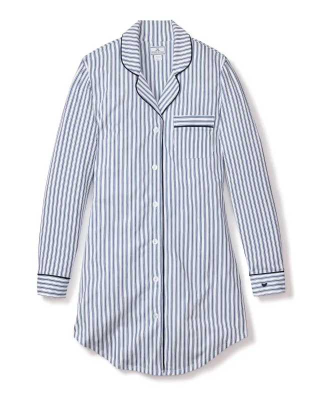 Women's Pima Nightshirt in Navy French Ticking sold by Petite Plume