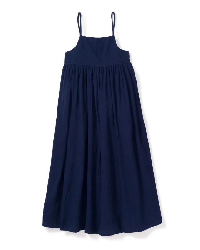 Women's Gauze Serene Lounge Dress in Navy sold by Petite Plume